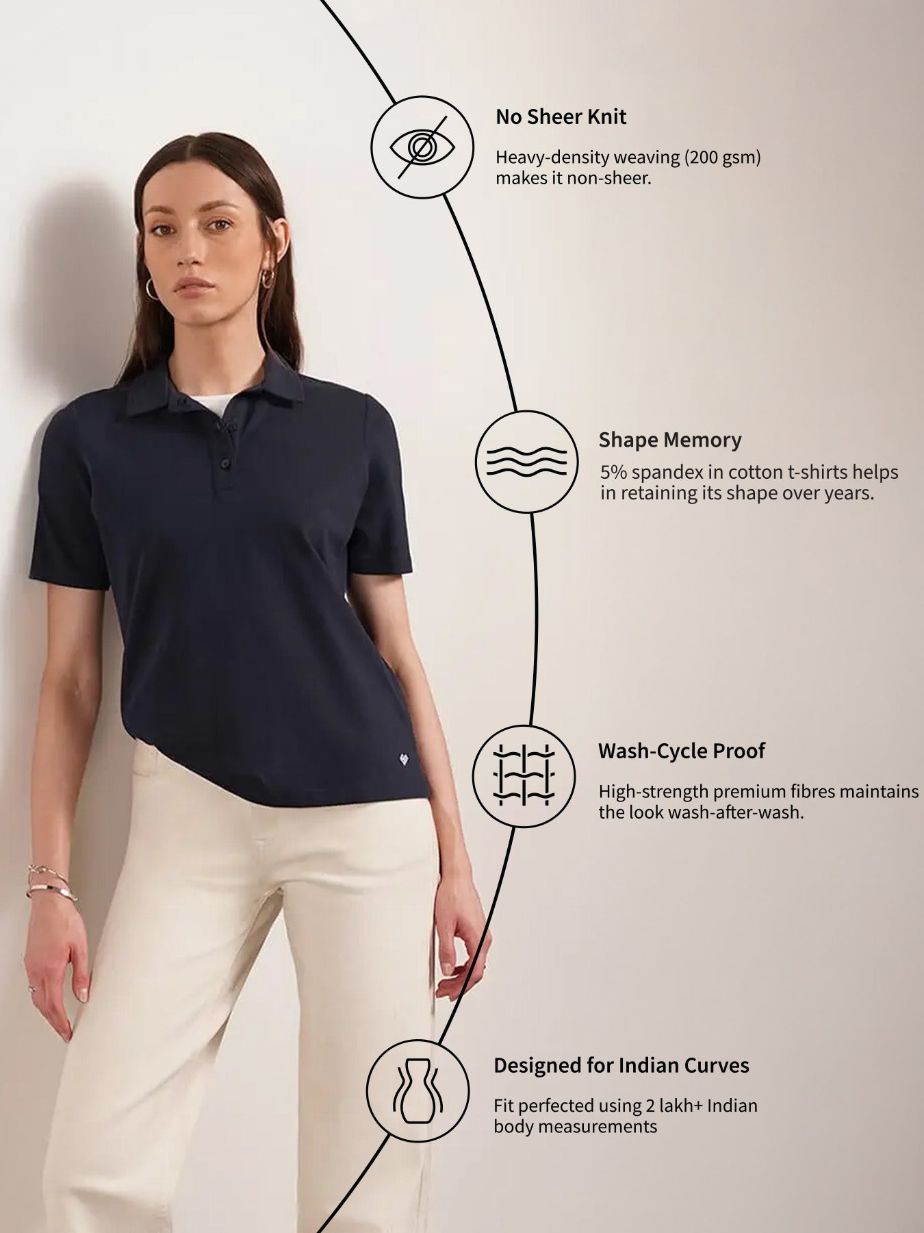 Cotton Polo T-Shirt - Navy