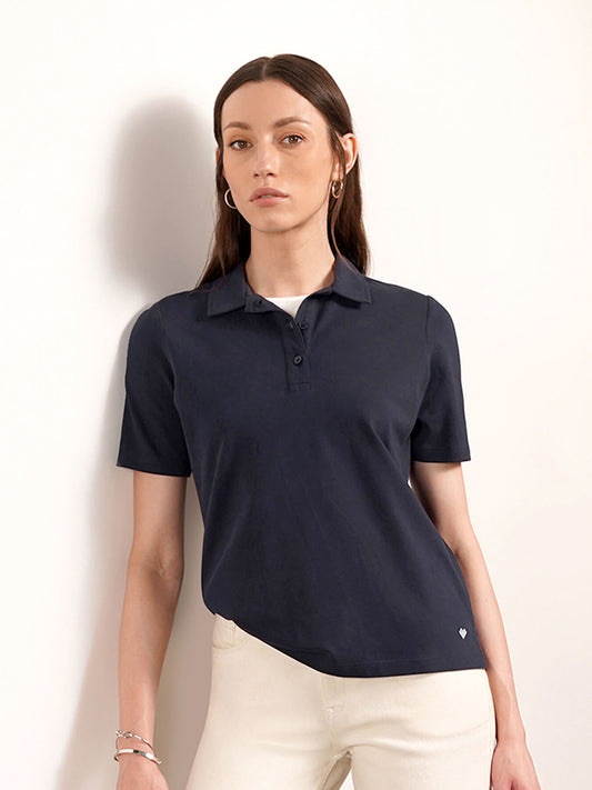 Cotton Polo T-Shirt - Navy
