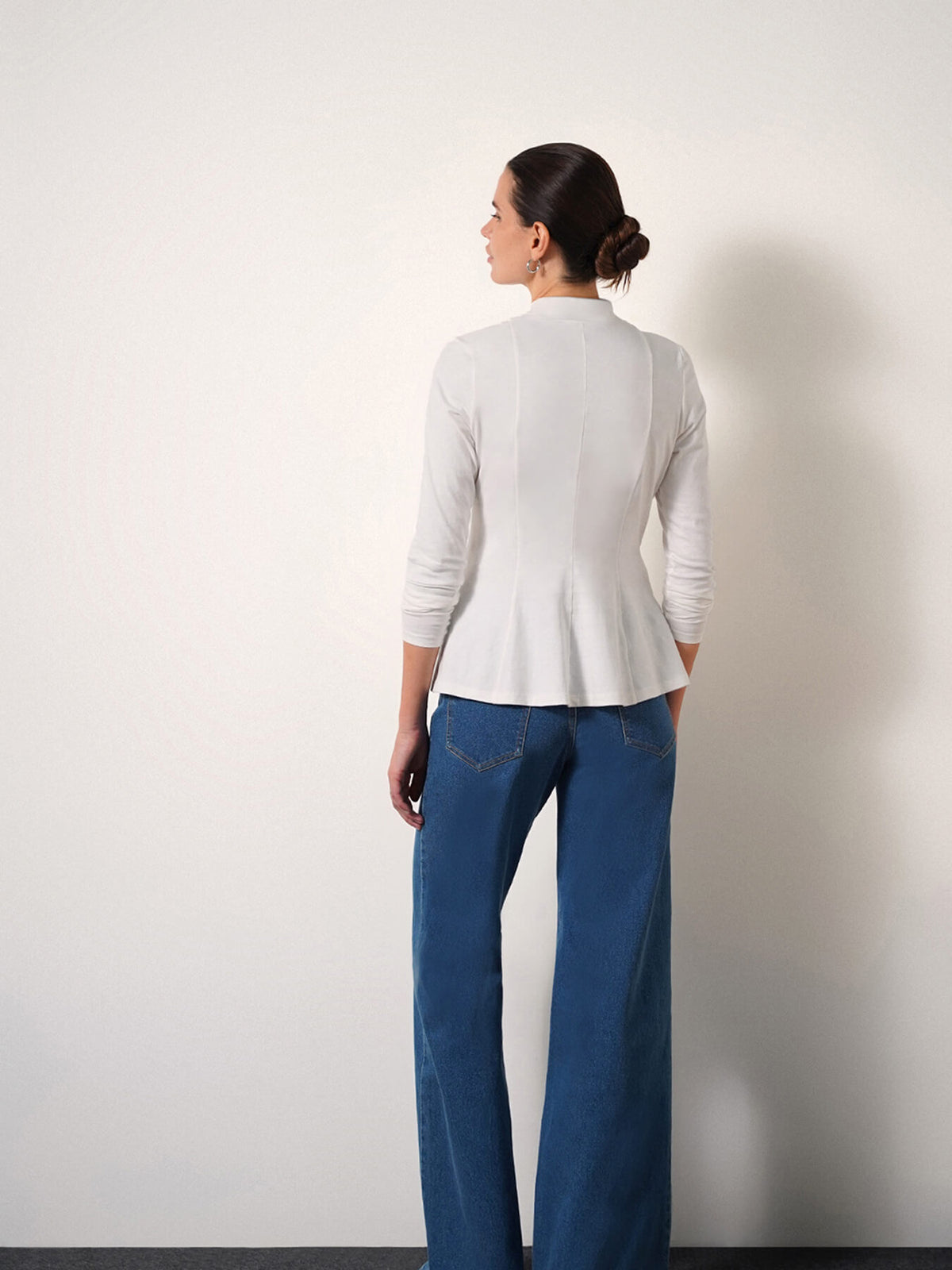 High Neck Peplum Top - White