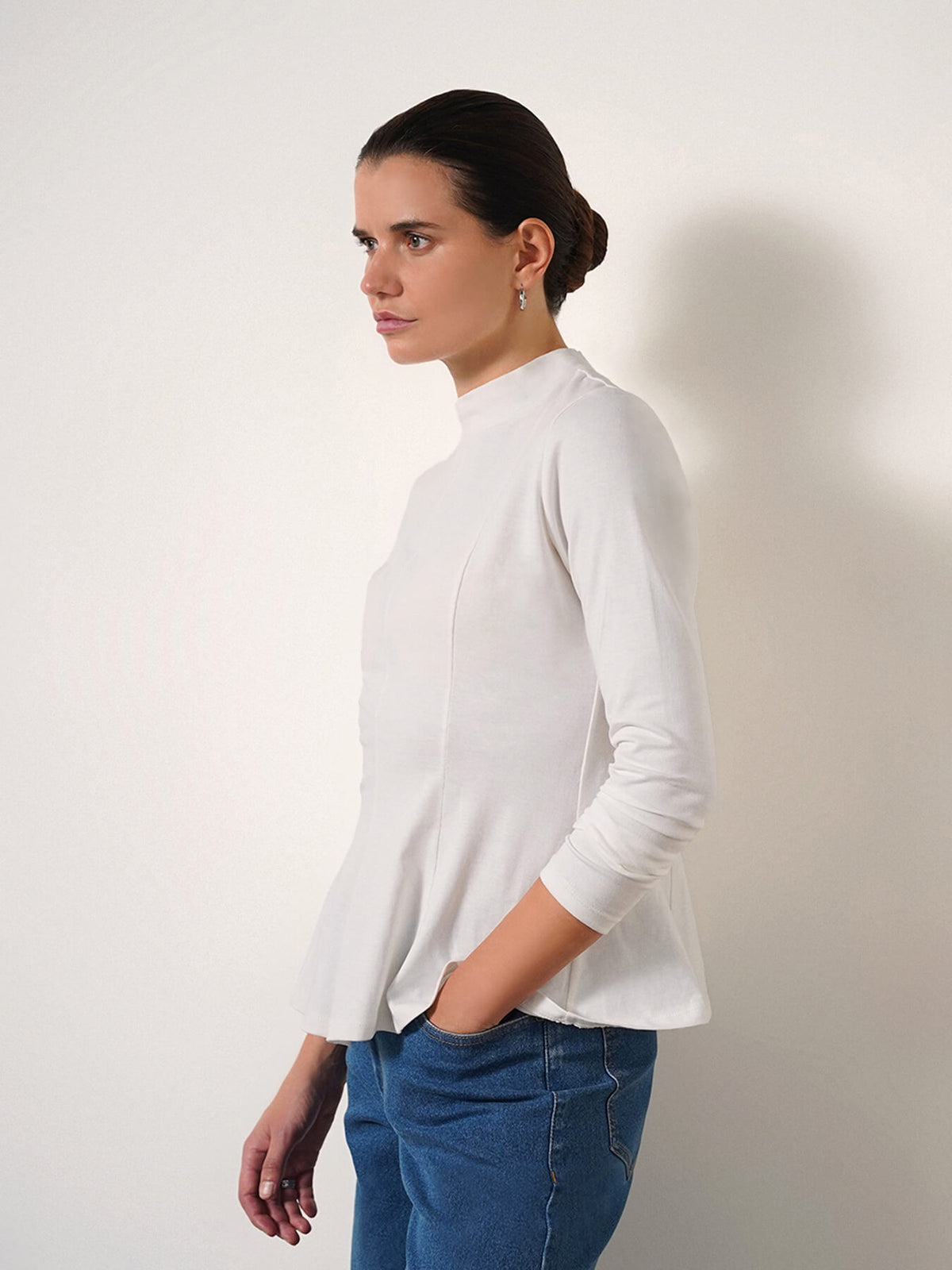 High Neck Peplum Top - White