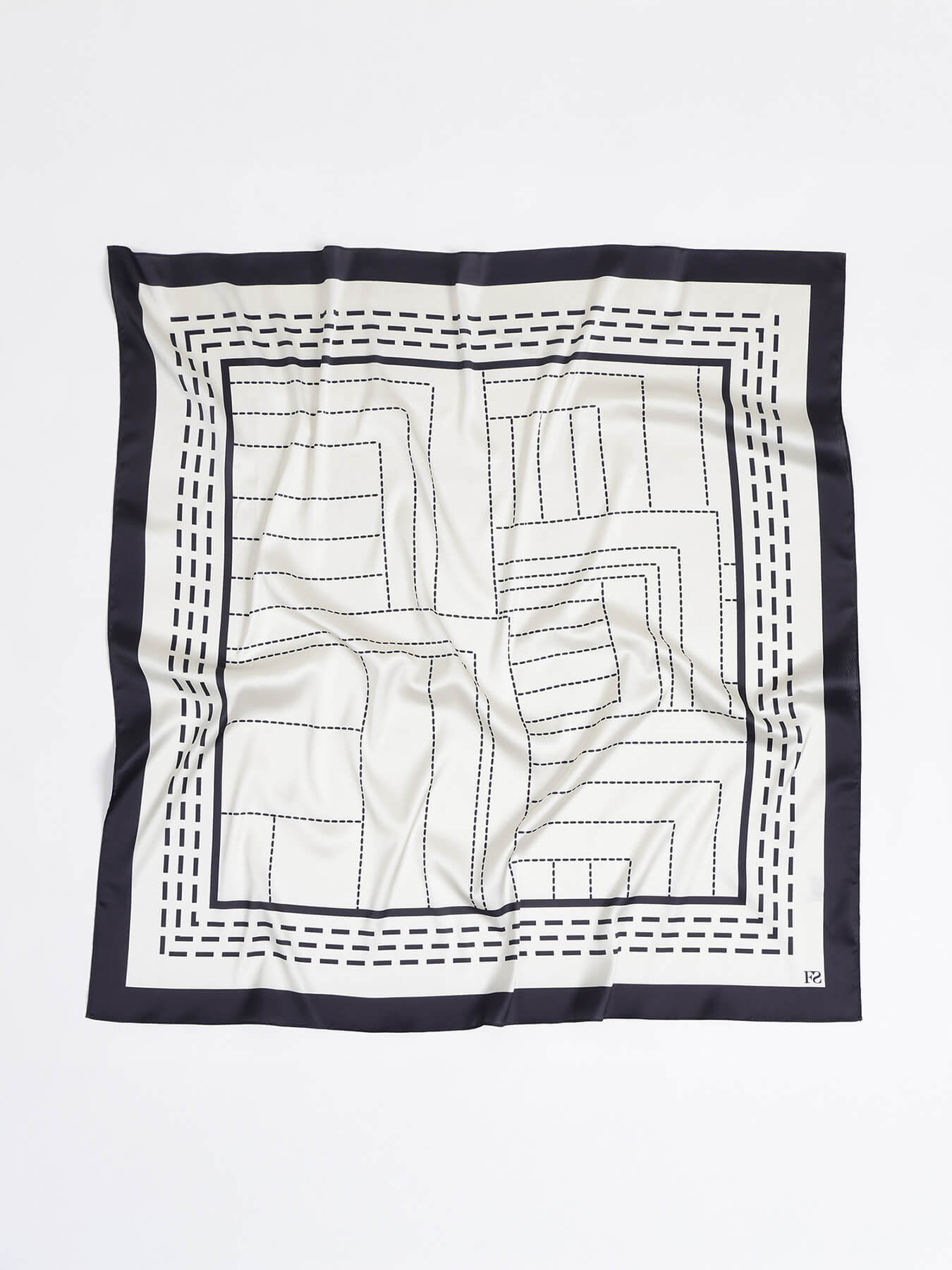 Satin Geometric Print Scarf - Off-White