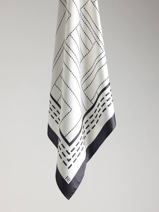 Satin Geometric Print Scarf - Off-White