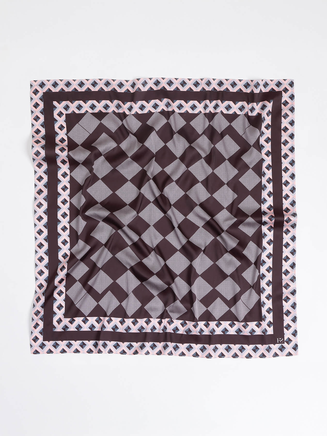 Satin Geometric Print Scarf - Black