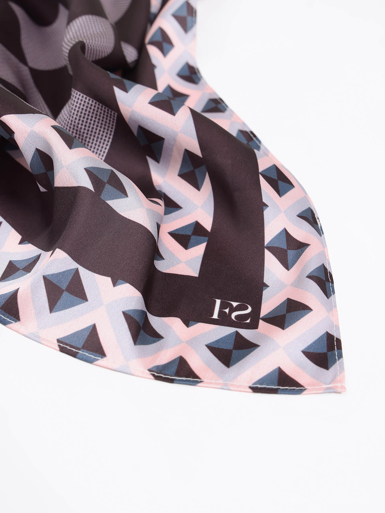 Satin Geometric Print Scarf - Black