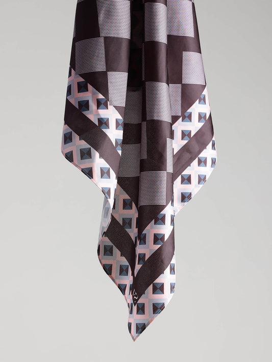 Satin Geometric Print Scarf - Black