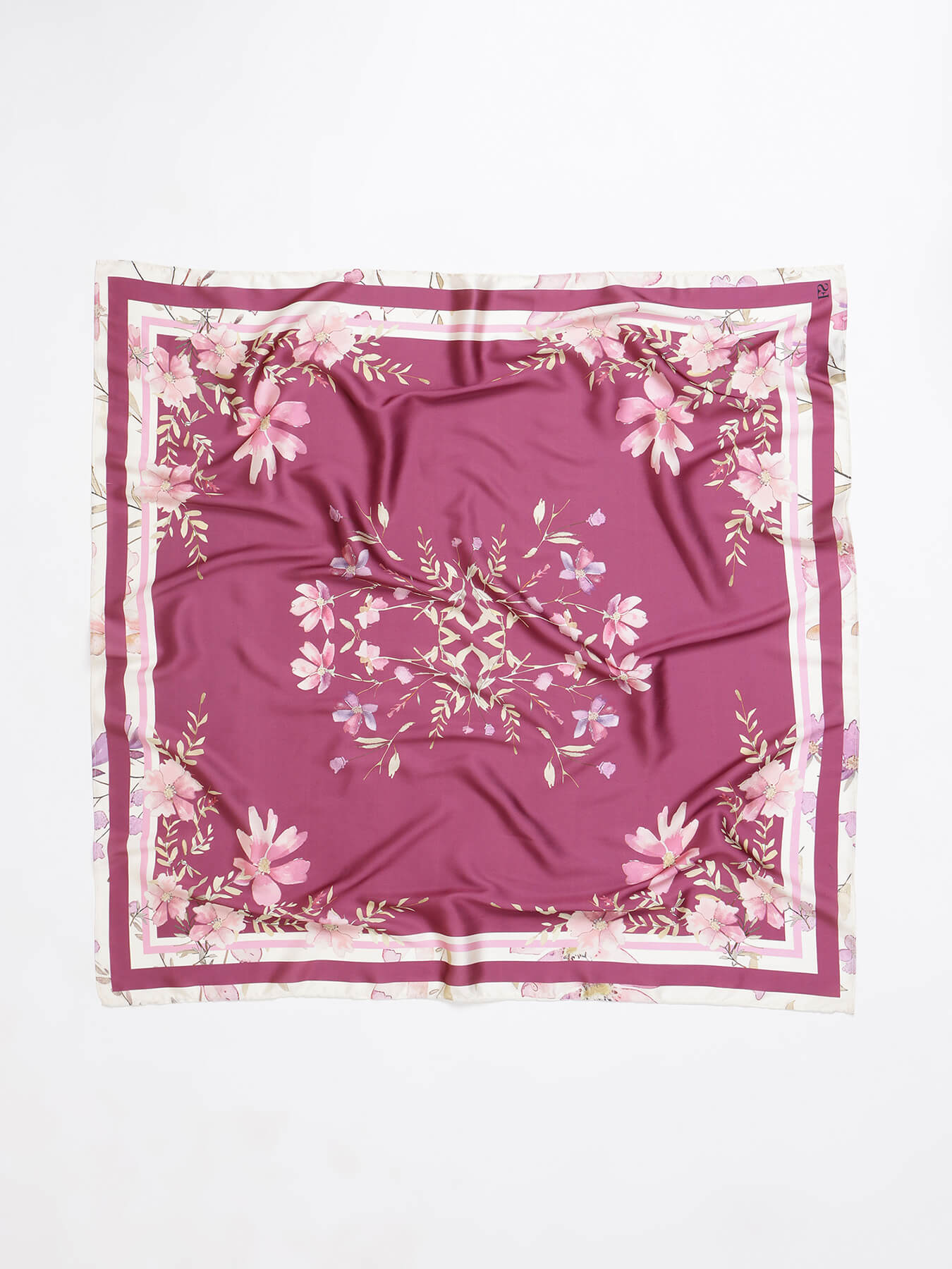 Satin Floral Print Scarf - Wine