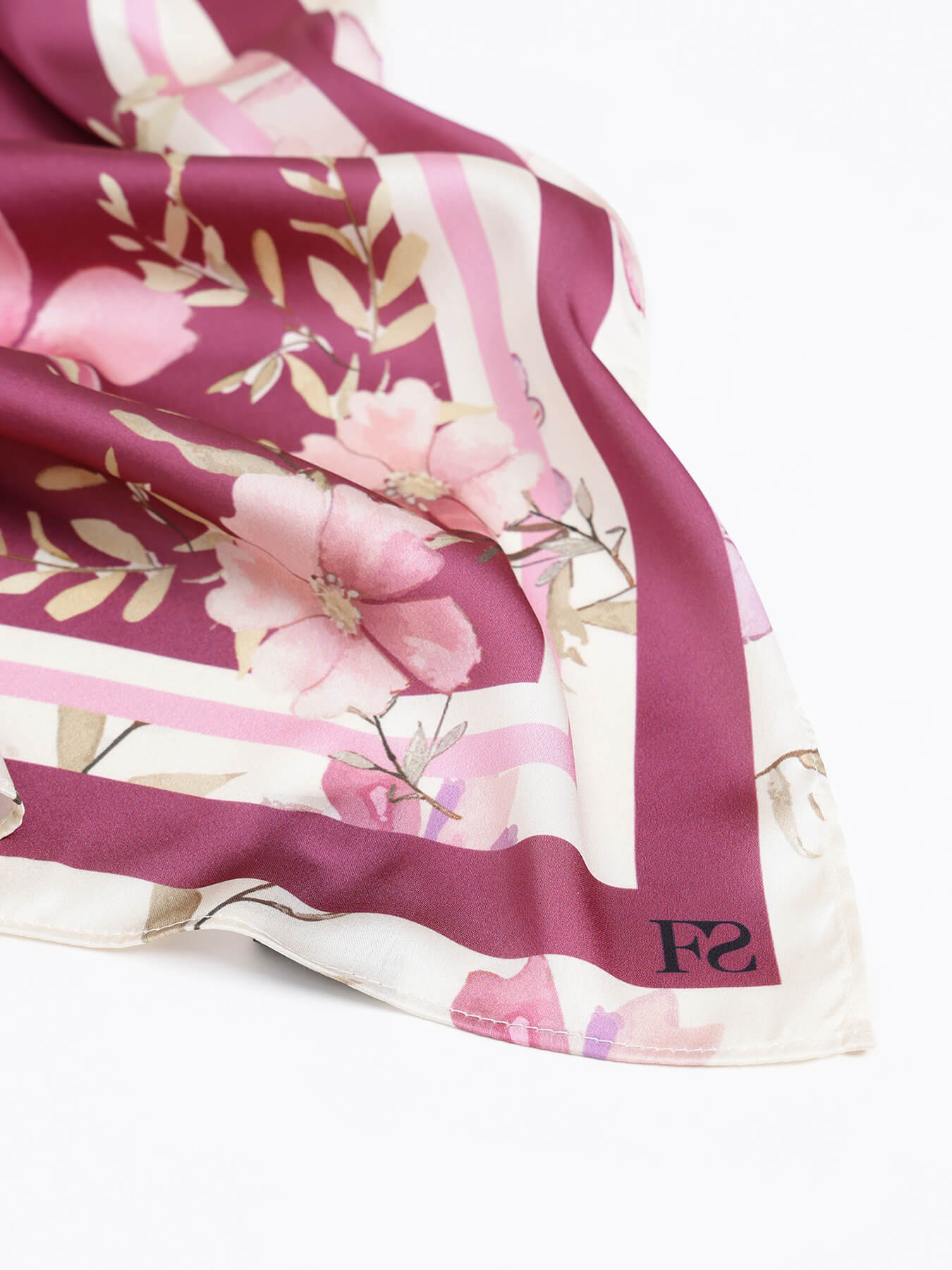 Satin Floral Print Scarf - Wine