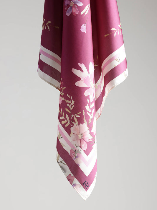Satin Floral Print Scarf - Wine
