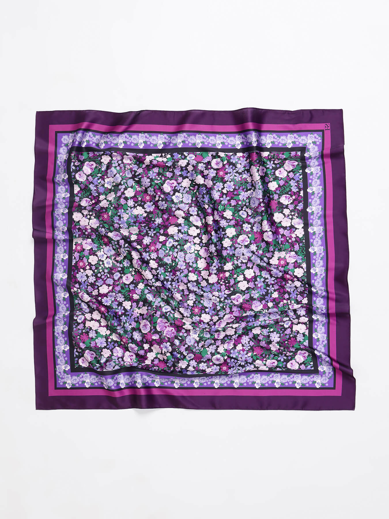 Satin Floral Print Scarf - Purple