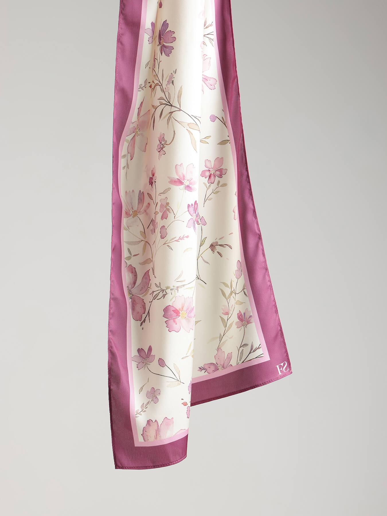 Satin Floral Long Scarf - Off-White