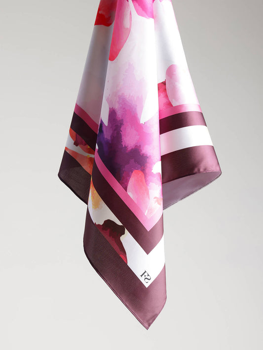 Satin Floral Scarf - White & Pink