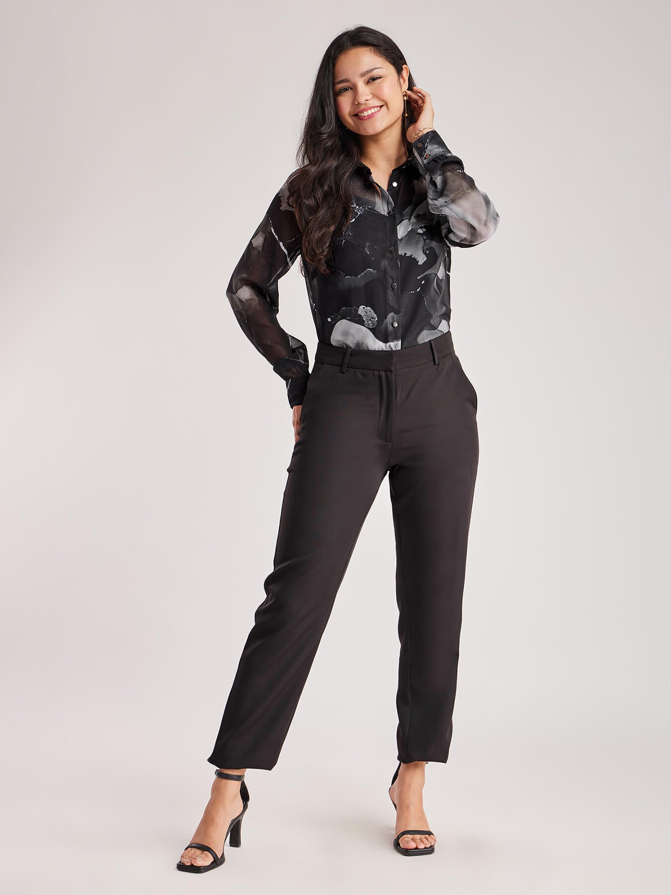 Marble Print Full Sleeves Shirt - Black And White