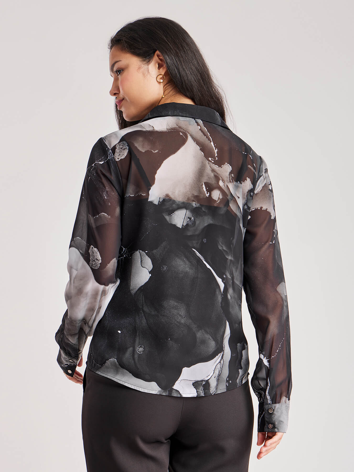 Marble Print Full Sleeves Shirt - Black And White