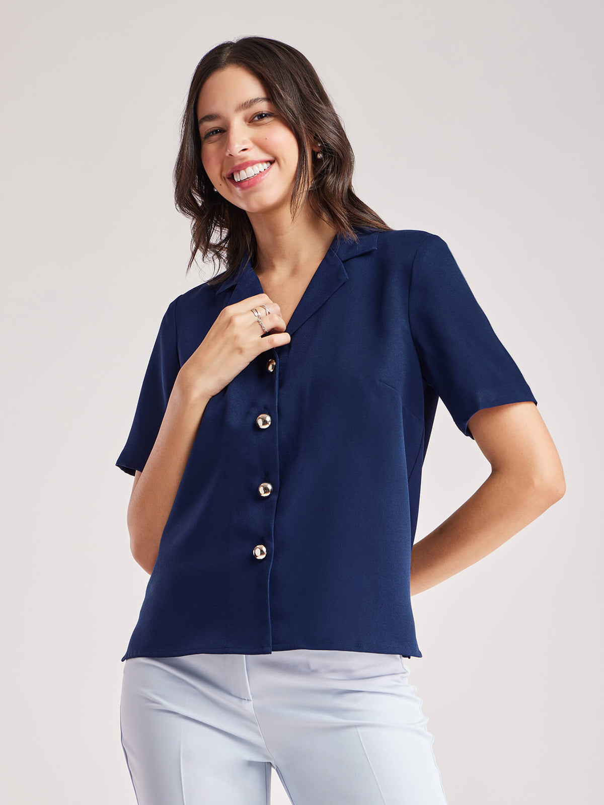 Lapel Collar Shirt - Navy Blue