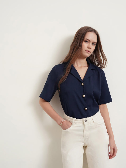 Lapel Collar Shirt - Navy Blue