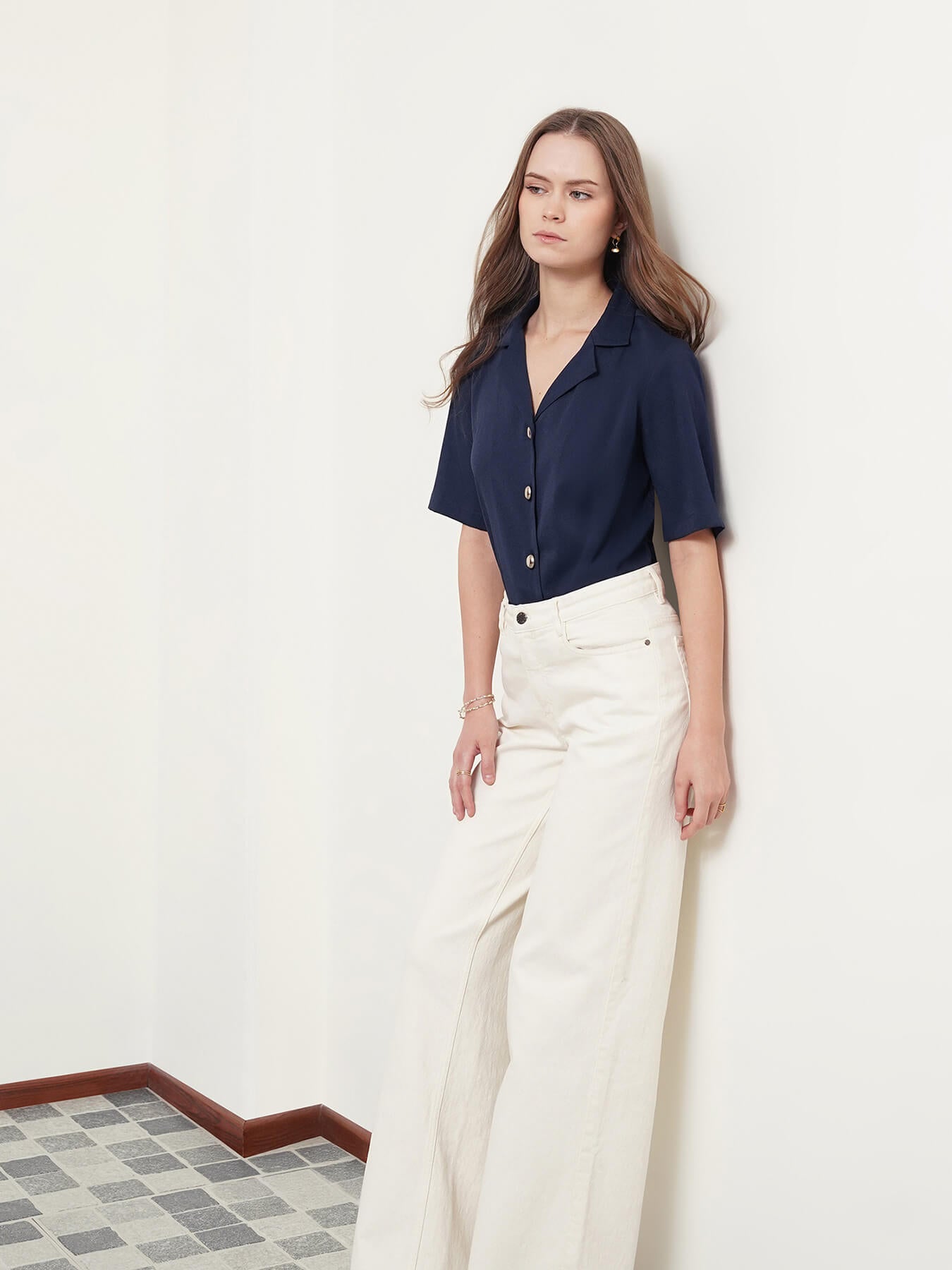 Lapel Collar Shirt - Navy Blue