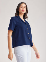 Lapel Collar Shirt - Navy Blue