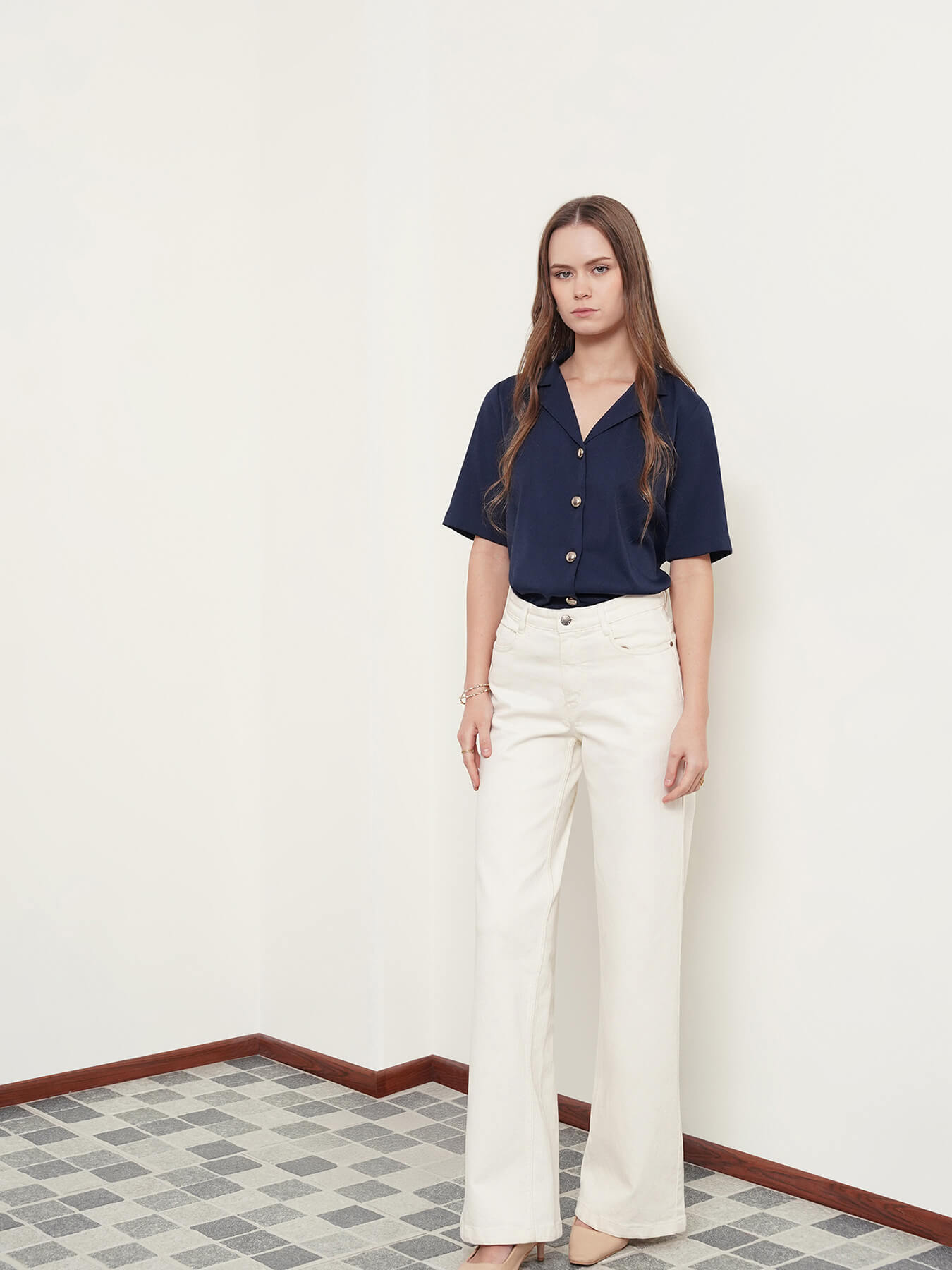 Lapel Collar Shirt - Navy Blue
