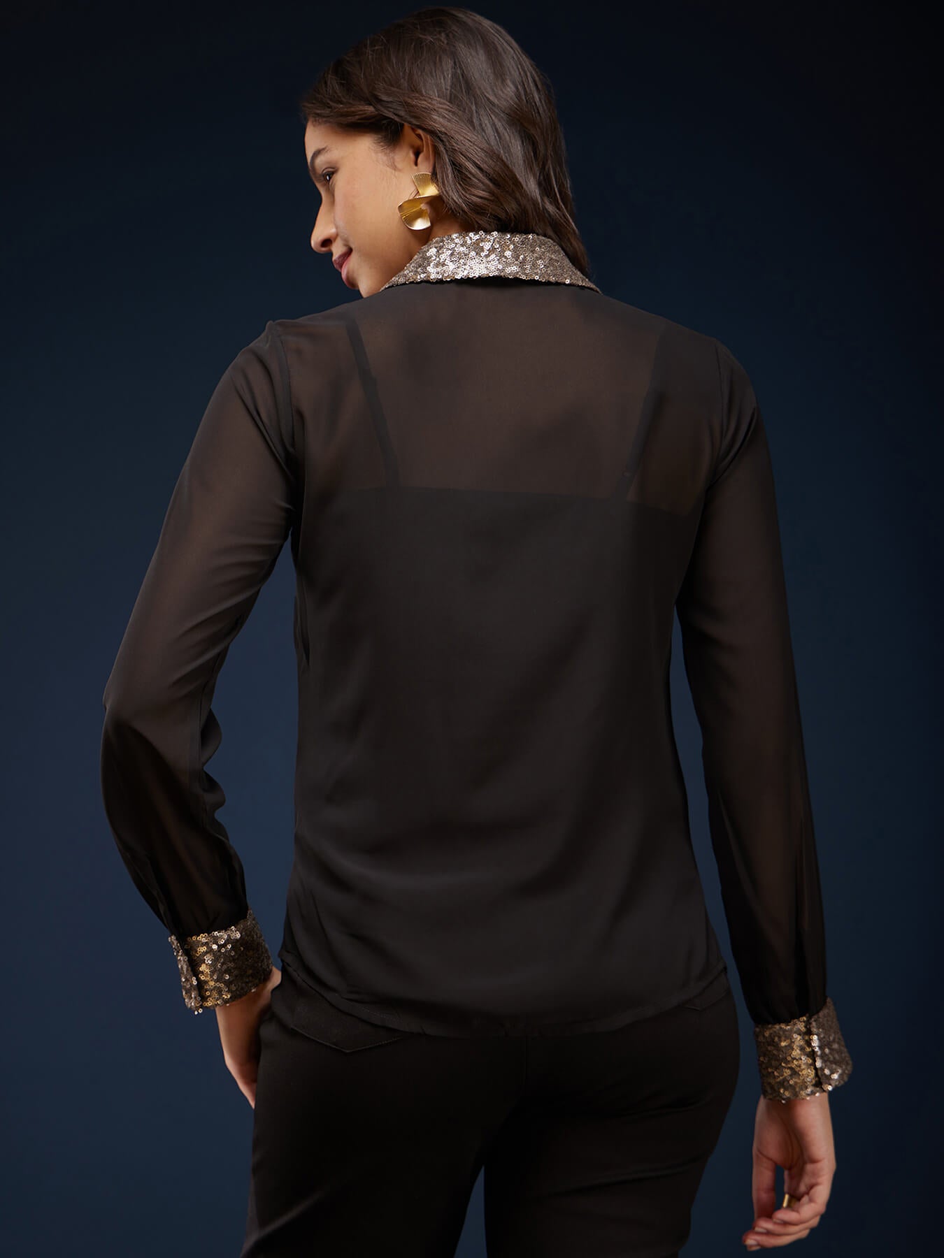 Sequin Detail Shirt - Black
