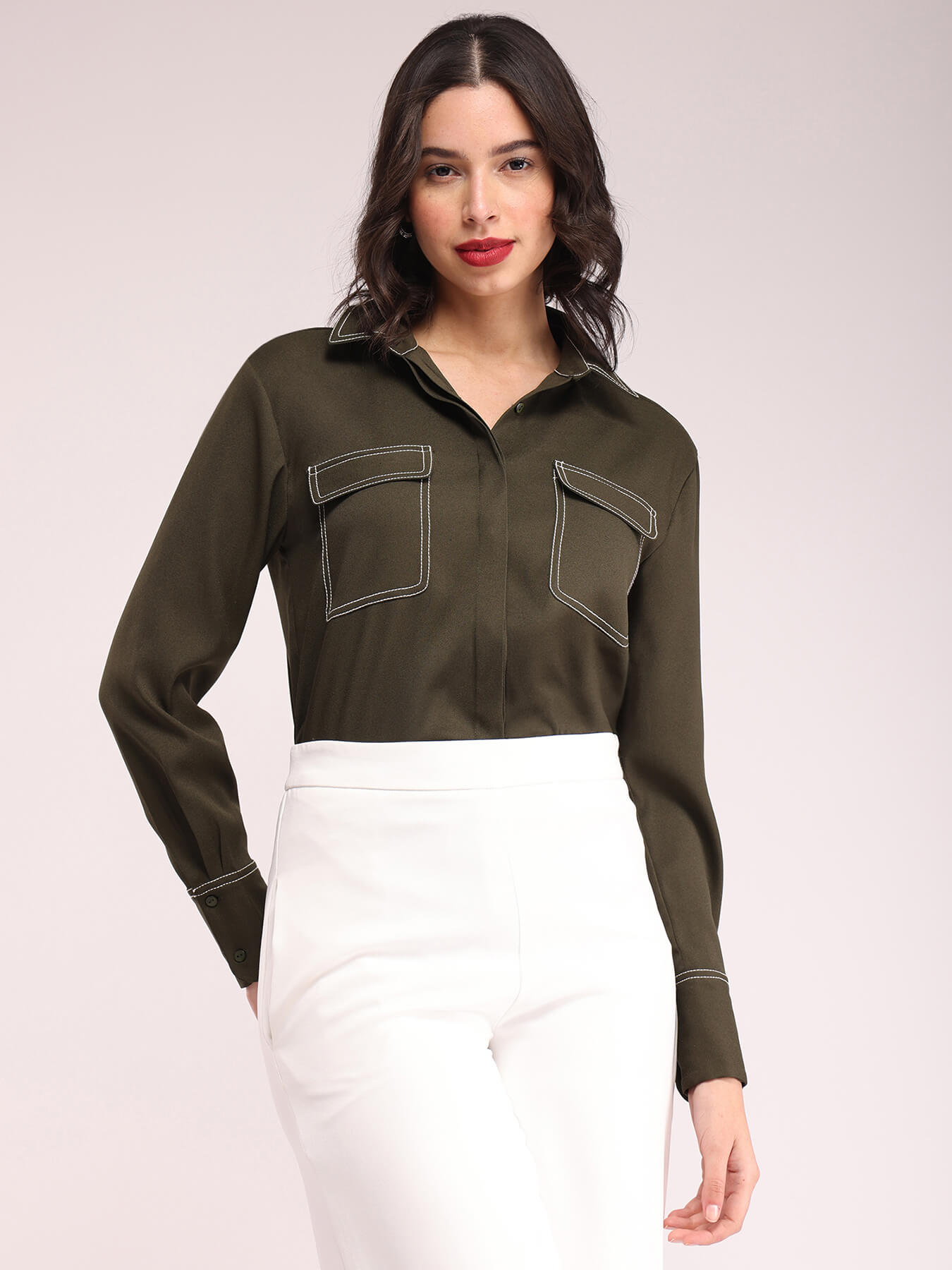 Concealed Placket Shirt - Olive