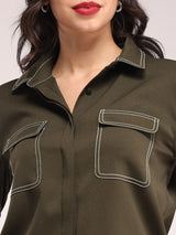 Concealed Placket Shirt - Olive