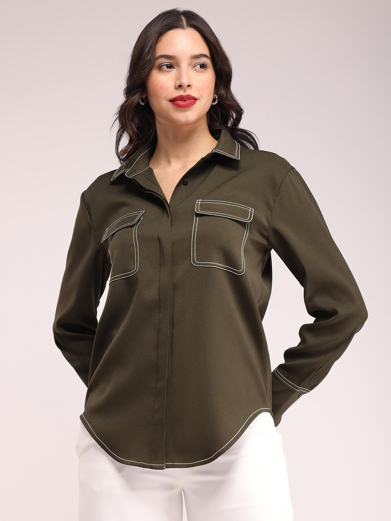 Concealed Placket Shirt - Olive