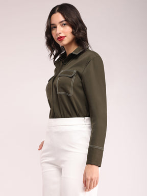 Concealed Placket Shirt - Olive