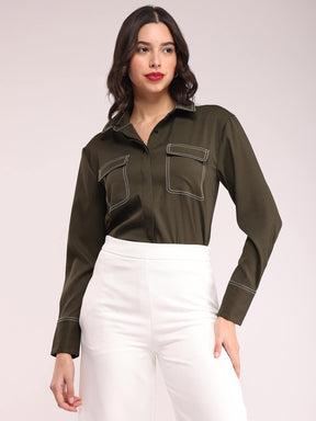 Concealed Placket Shirt - Olive