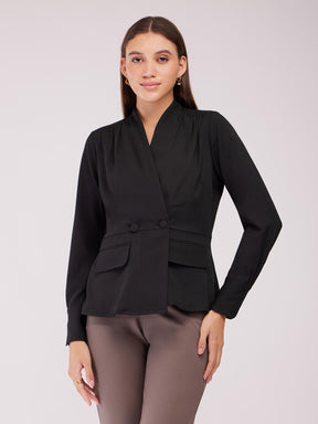 V-Neck Wrap Shirt - Black