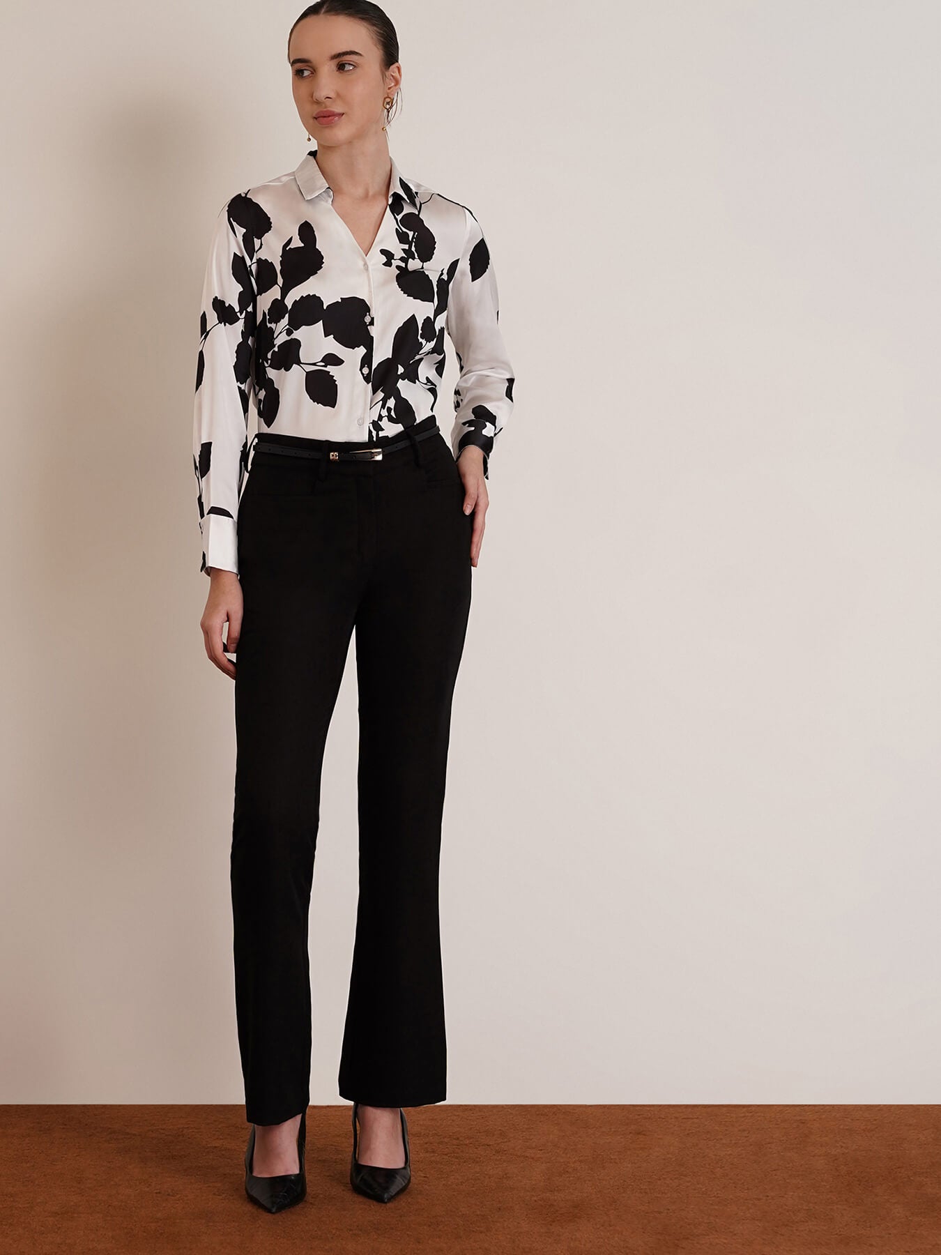 Satin Floral Shirt - White And Black