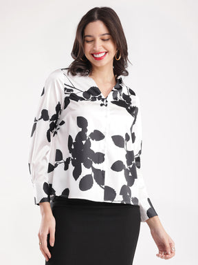 Satin Floral Shirt - White And Black