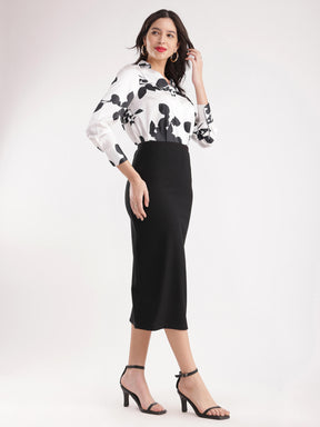 Satin Floral Shirt - White And Black