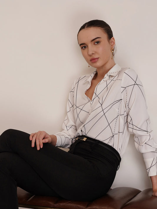 Geometric Print Shirt - White And Black