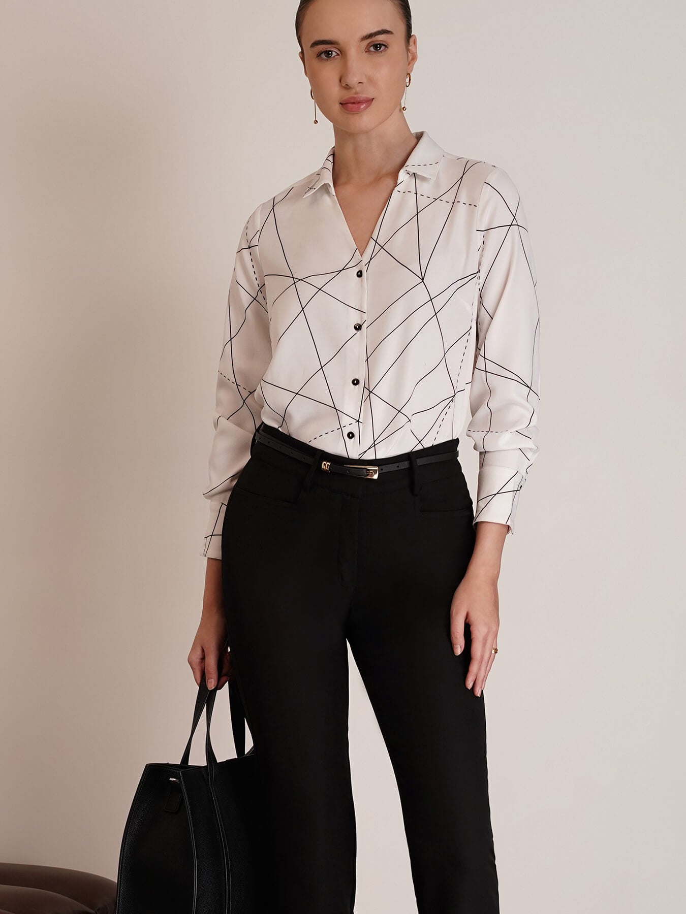 Geometric Print Shirt - White And Black