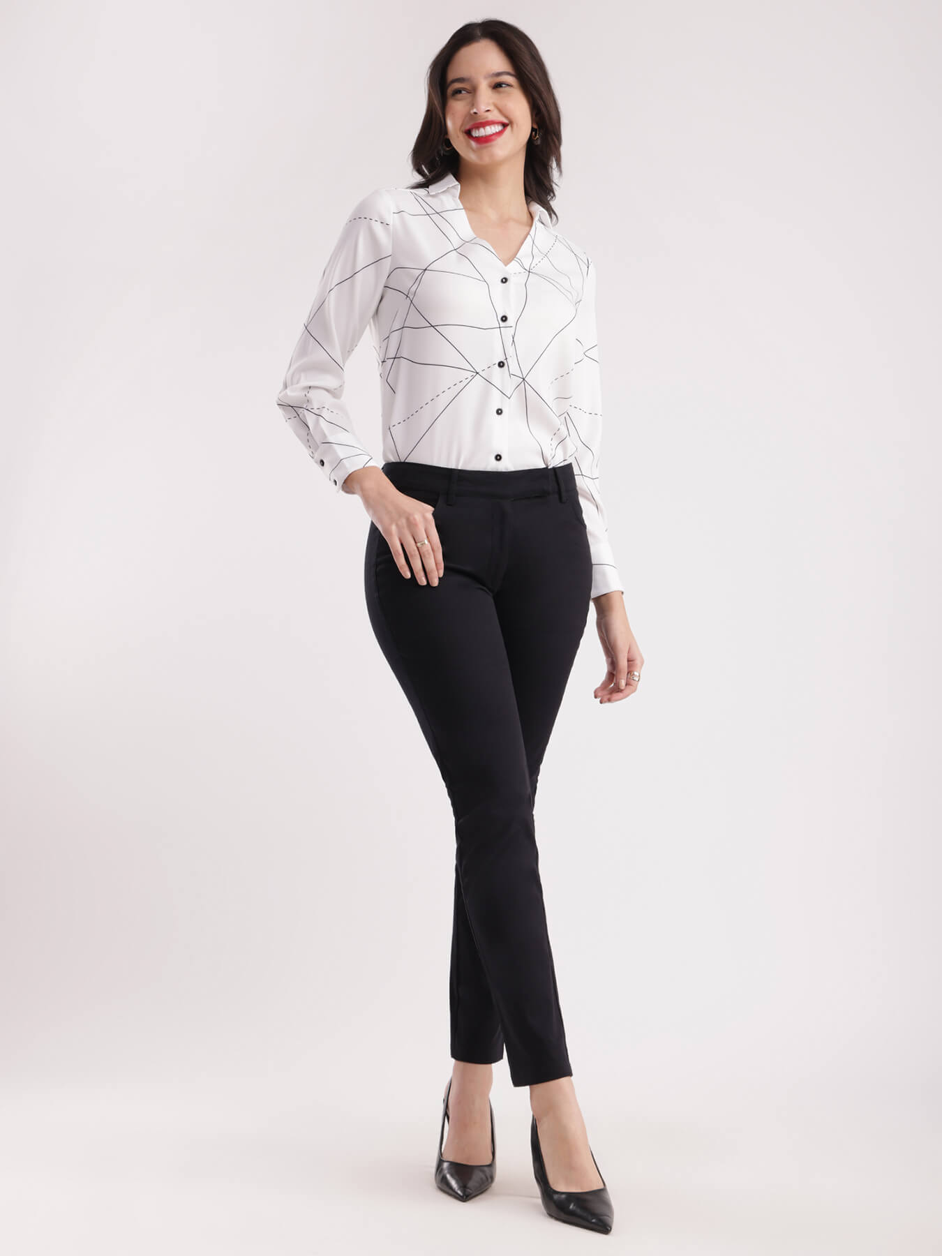Geometric Print Shirt - White And Black
