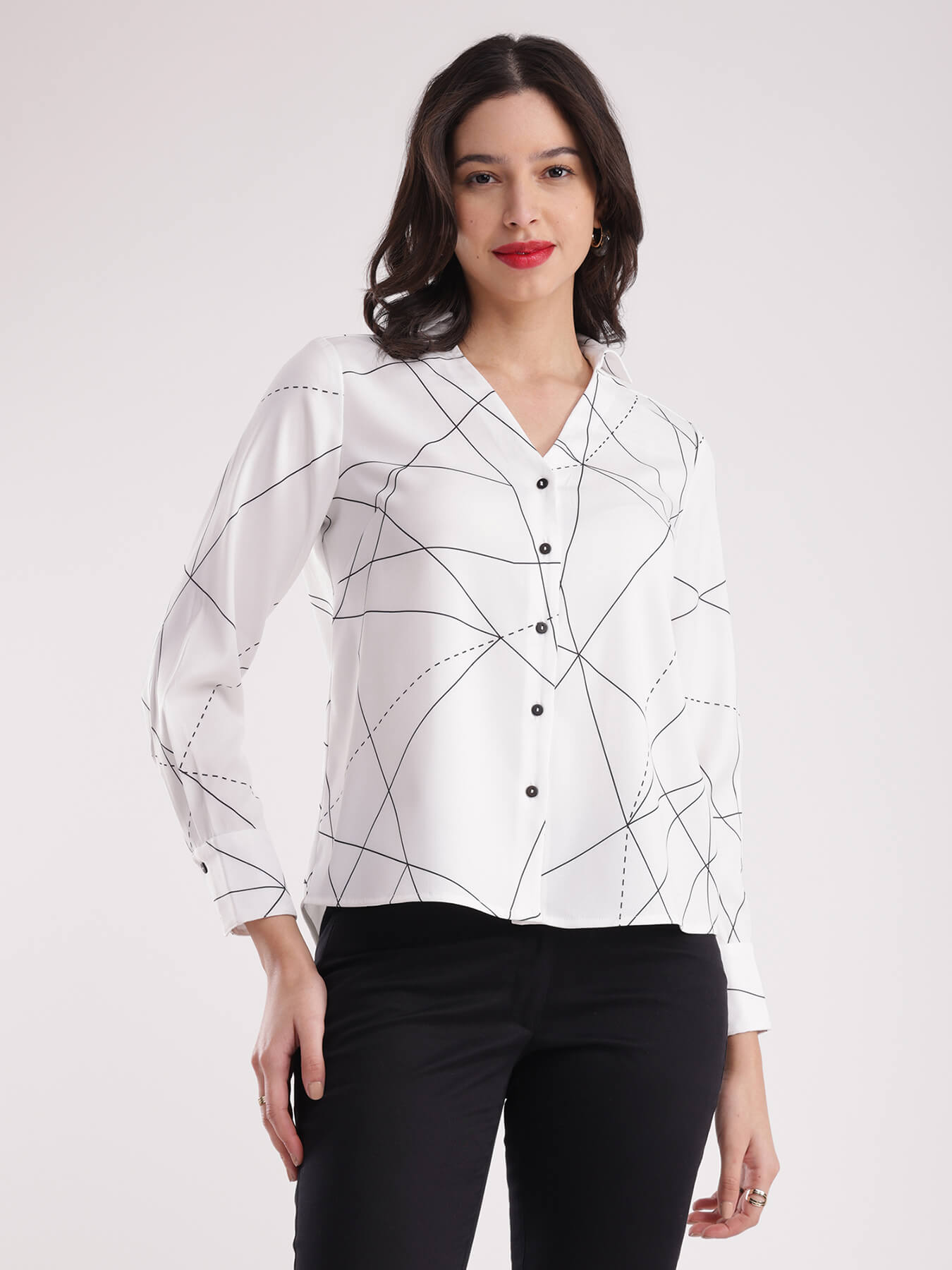 Geometric Print Shirt - White And Black