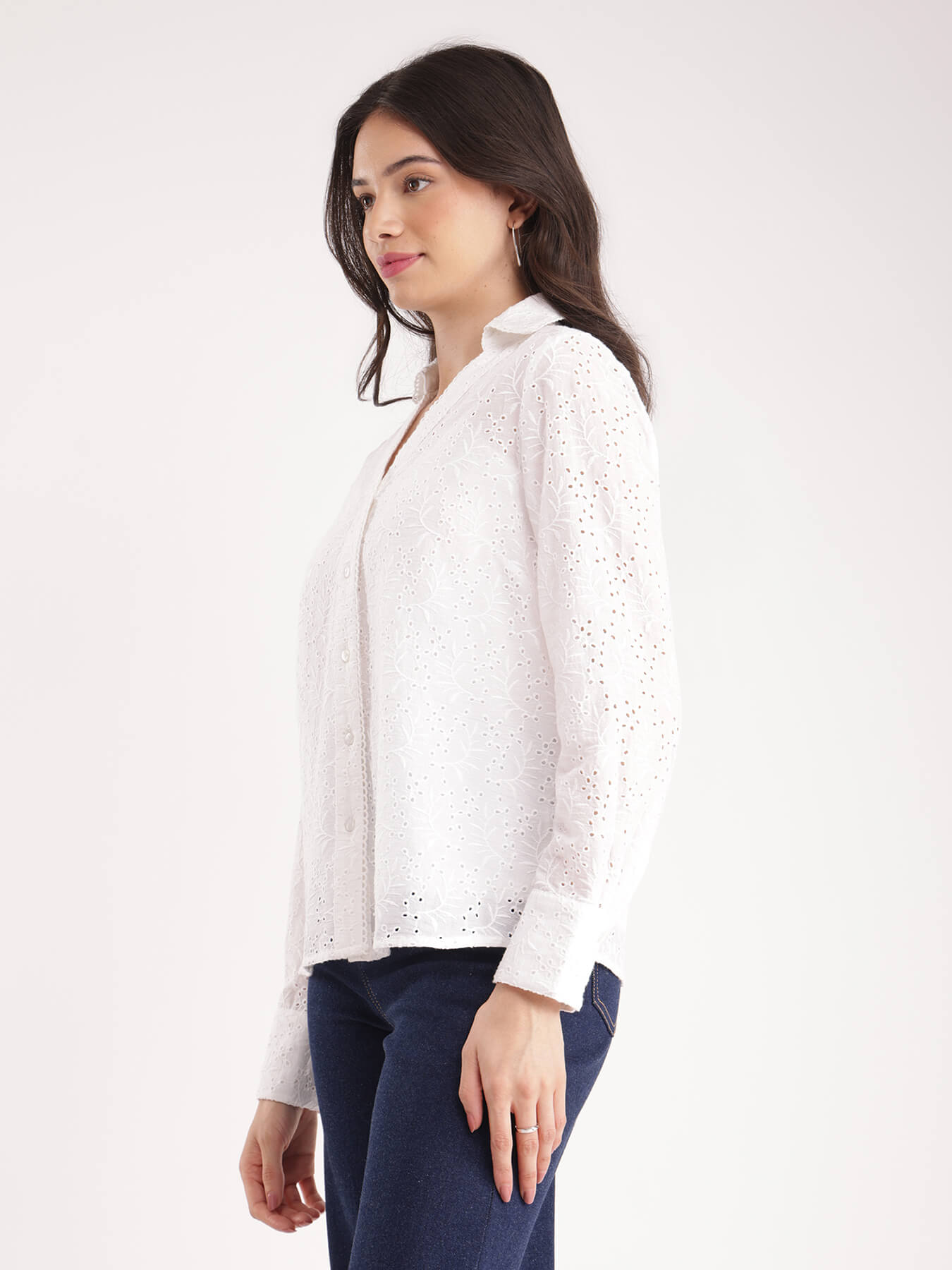 Cotton Schiffli Shirt - White