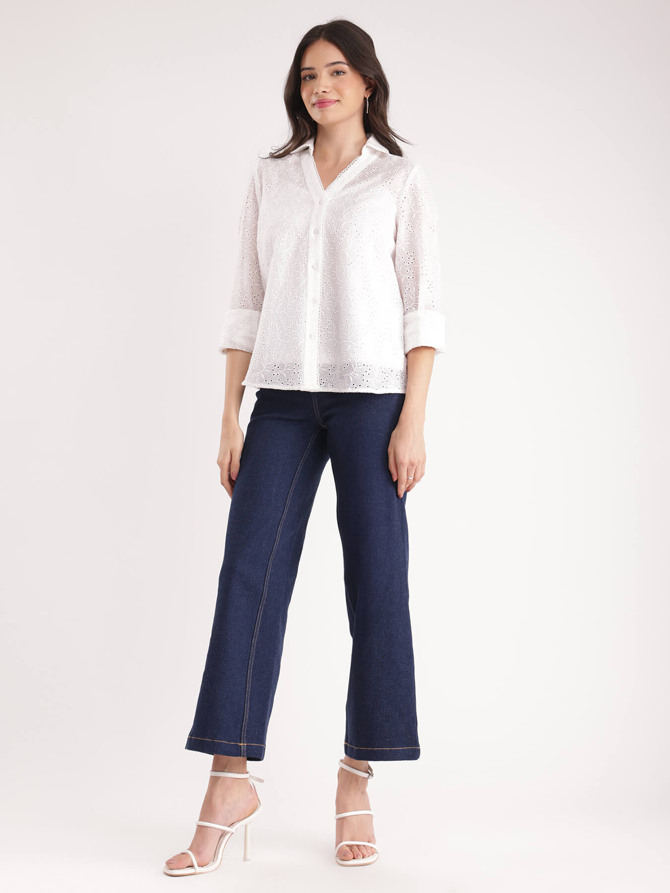 Cotton Schiffli Shirt - White