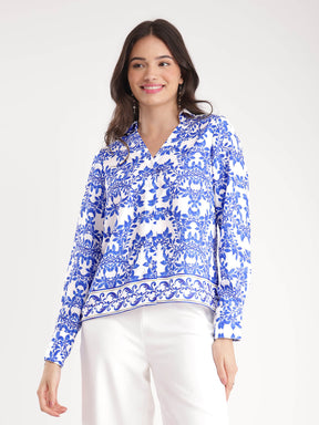 Floral Shirt - Blue And White