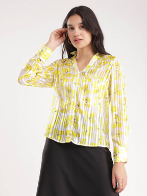 Satin Floral Shirt - Yellow And White