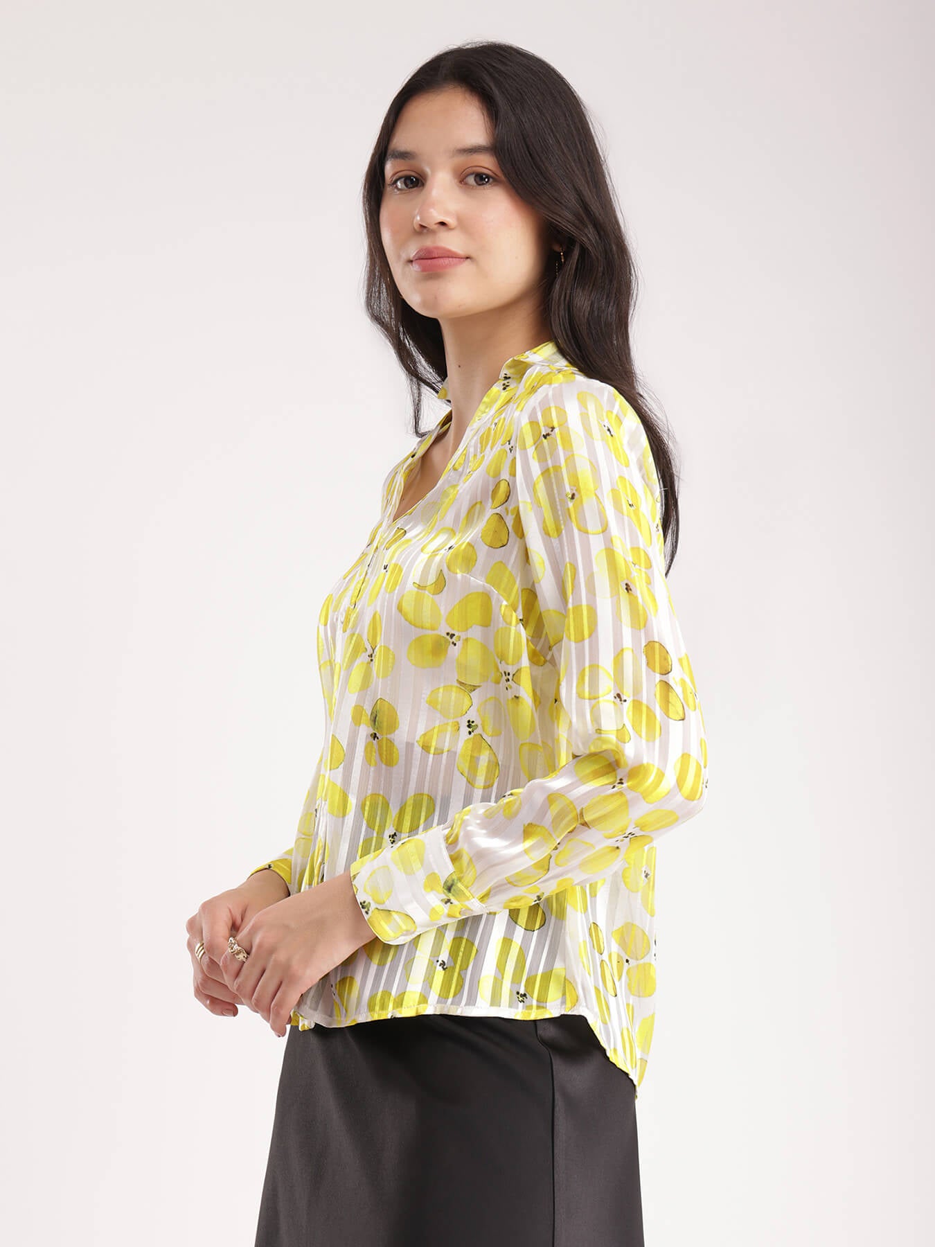 Satin Floral Shirt - Yellow And White