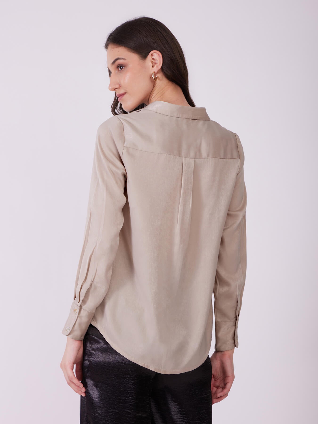 Satin Collared Neck Shirt - Beige