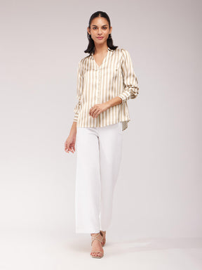 Satin Striped Shirt - Beige