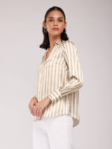 Satin Striped Shirt - Beige