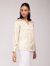 Satin Striped Shirt - Beige