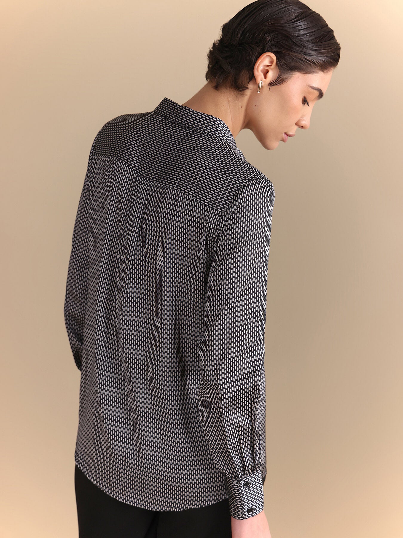 Satin Retro Print Shirt - Black