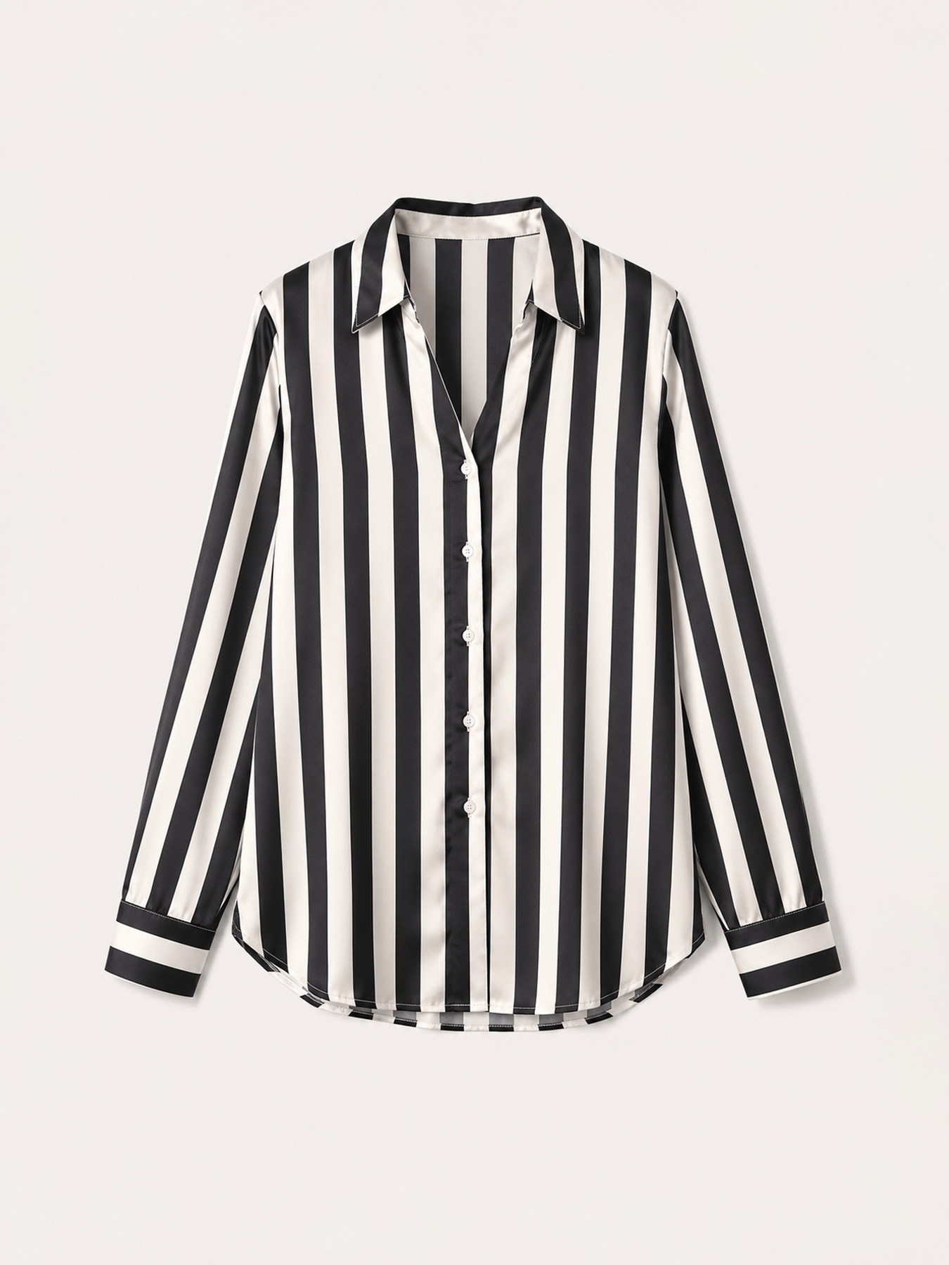Satin Striped Shirt - Black And Off White
