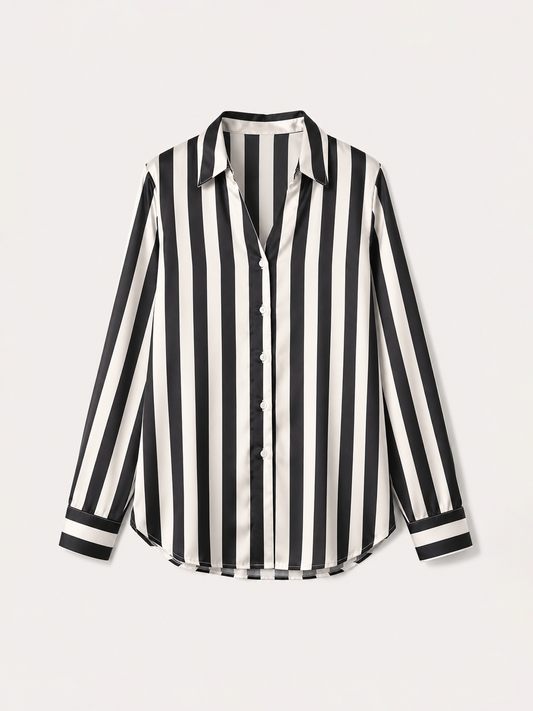 Satin Striped Shirt - Black And Off White