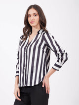 Satin Striped Shirt - Black And Off White