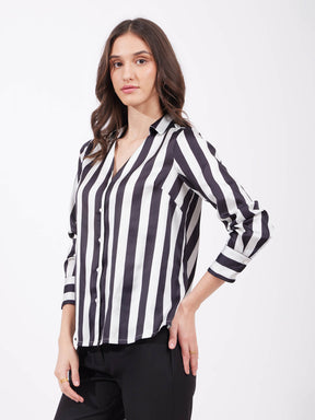 Satin Striped Shirt - Black And Off White